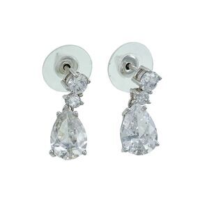 Vintage ATI Sterling Silver 925 Pear Cut Cubic Zirconia Dangle Stud Earrings